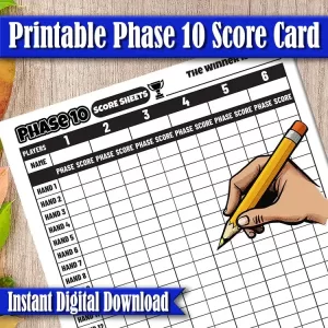 Phase 10 Card Game Score Sheet