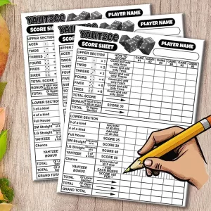 Yahtzee Score Card Sheet