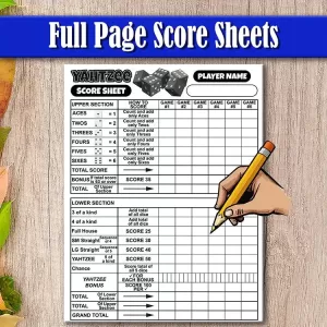 Yahtzee Score Card Sheet